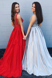 A-line Deep V Neck Beading Backless Long Prom Dress With Pockets HZ0509