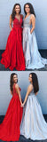 A-line Deep V Neck Beading Backless Long Prom Dress With Pockets HZ0509