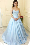 A-Line Sweetheart Light Blue Long Prom Dress With Lace HZ0509