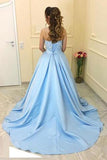 A-Line Sweetheart Light Blue Long Prom Dress With Lace HZ0509
