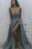 Scoop Sleeveless Spaghetti Straps Sexy Prom Dress,Long Evening Dress with Split HZ0509