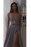 Scoop Sleeveless Spaghetti Straps Sexy Prom Dress,Long Evening Dress with Split HZ0509