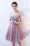 Line Strapless Flowers Short Tulle Homecoming Dresses,Cocktail Dress HZ0509