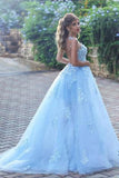 Blue Lace Appliques Ball Gown Prom Dress,Princess Prom Dress HZ0509