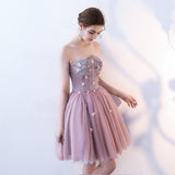 Line Strapless Flowers Short Tulle Homecoming Dresses,Cocktail Dress HZ0509