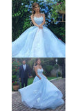 Blue Lace Appliques Ball Gown Prom Dress,Princess Prom Dress HZ0509