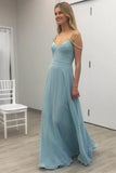 Blue Open Back Chiffon Long Prom Dress,Simple Sleeveless Evening Dress HZ0509