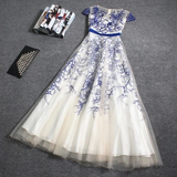 Beautiful Embroidery A-line Cap Sleeves Tulle Long Prom Dress Evening Dress HZ0509
