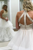 Piece Off White High Neck Prom Dress, Cheap A Line Evening Dresses HZ0509