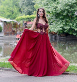 Beading Strapless Red A Line Chiffon See-through Fashion Prom Dress HZ0509