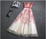 Beautiful Embroidery A-line Cap Sleeves Tulle Long Prom Dress Evening Dress HZ0509
