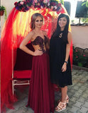 Beading Strapless Red A Line Chiffon See-through Fashion Prom Dress HZ0509