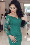Long Sleeves V-neck Green Lace Mermaid Prom Dresses 2025 HZ0509