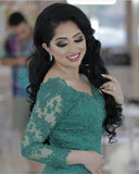 Long Sleeves V-neck Green Lace Mermaid Prom Dresses 2025 HZ0509