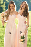 A-line Blush Pink Sweetheart Chiffon Floor-length Bridesmaid Dress with Pleats HZ0509