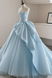 Modest Ball Gown Strapless Simple Satin Wedding Dress Tulle Bridal Dress HZ0509