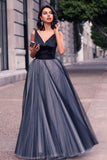 V-neck Tulle Floor-length A Line Beautiful Prom Dresses HZ0509