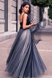 V-neck Tulle Floor-length A Line Beautiful Prom Dresses HZ0509