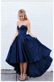 Arrival Simple Sweetheart Strapless Dark Navy Blue High-low Prom Dress HZ0509