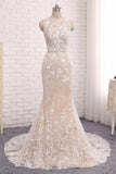 Mermaid White Sleeveless Prom Dress,Lace Long Sweep Train Wedding Dress HZ0509