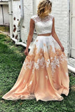 Two Piece Cap Sleeves A Line Lace Appliques Prom Dresses HZ0509
