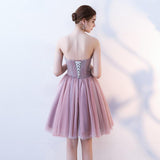 Line Strapless Flowers Short Tulle Homecoming Dresses,Cocktail Dress HZ0509