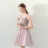 Line V Neck Flowers Short Homecoming Dresses,Graduation Dress HZ0509