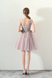 Line V Neck Flowers Short Homecoming Dresses,Graduation Dress HZ0509