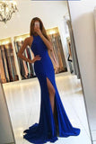 Blue Mermaid Front Slit Prom Dress,Sleeveless Formal Sexy Split Long Evening Dress HZ0509