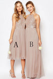 Sequins Top Halter Romantic A Line Short Long Bridesmaid Dresses HZ0509