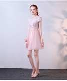 A Line Tulle Cap Sleeves Short Homecoming Dresses With Flowers HZ0509