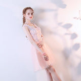 A Line Tulle Cap Sleeves Short Homecoming Dresses With Flowers HZ0509