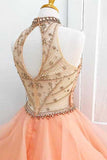 High Neck Ruffle Beading Ball Gown Long Formal Prom Dress HZ0509