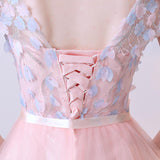 A Line Tulle Cap Sleeves Short Homecoming Dresses With Flowers HZ0509