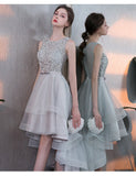 High Low Beaded A Line Tulle Homecoming Dresses With Bownot HZ0509