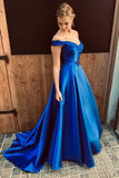 Blue A Line Appliques Satin Charming Prom Dresses HZ0509
