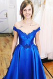Blue A Line Appliques Satin Charming Prom Dresses HZ0509