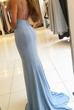 Sleeveless Mermaid Evening Dress Front Slit Long Blue Prom Dress HZ0509