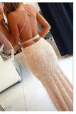 Spaghetii Straps Sheath Sequin Criss Cross Long Prom Dresses HZ0509