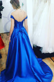 Blue A Line Appliques Satin Charming Prom Dresses HZ0509