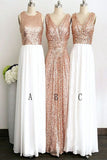 Gold Long Elegant Pretty White Chiffon Charming Bridesmaid Dresses HZ0509