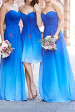 A-line Royal Blue Ombre Sweetheart Chiffon Bridesmaid Dresses HZ0509