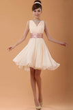 Cheap Chiffon Cute V-neck High Low Homecoming Dresses HZ0509