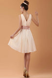 Cheap Chiffon Cute V-neck High Low Homecoming Dresses HZ0509