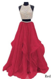 Piece Floor Length Burgundy Prom Dress Beaded Open Back Evening Gown HZ0509