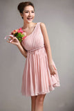 One Shoulder Short Chiffon Cheap Bridesmaid Homecoming Dresses HZ0509