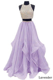 Piece Floor Length Burgundy Prom Dress Beaded Open Back Evening Gown HZ0509