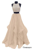 Piece Floor Length Burgundy Prom Dress Beaded Open Back Evening Gown HZ0509