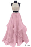 Piece Floor Length Burgundy Prom Dress Beaded Open Back Evening Gown HZ0509