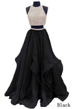 Piece Floor Length Burgundy Prom Dress Beaded Open Back Evening Gown HZ0509